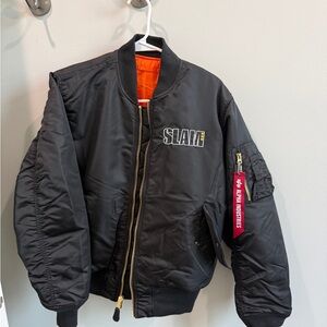 Alpha Industries Black Bomber Jacket with Orange Lining - Unisex Size S